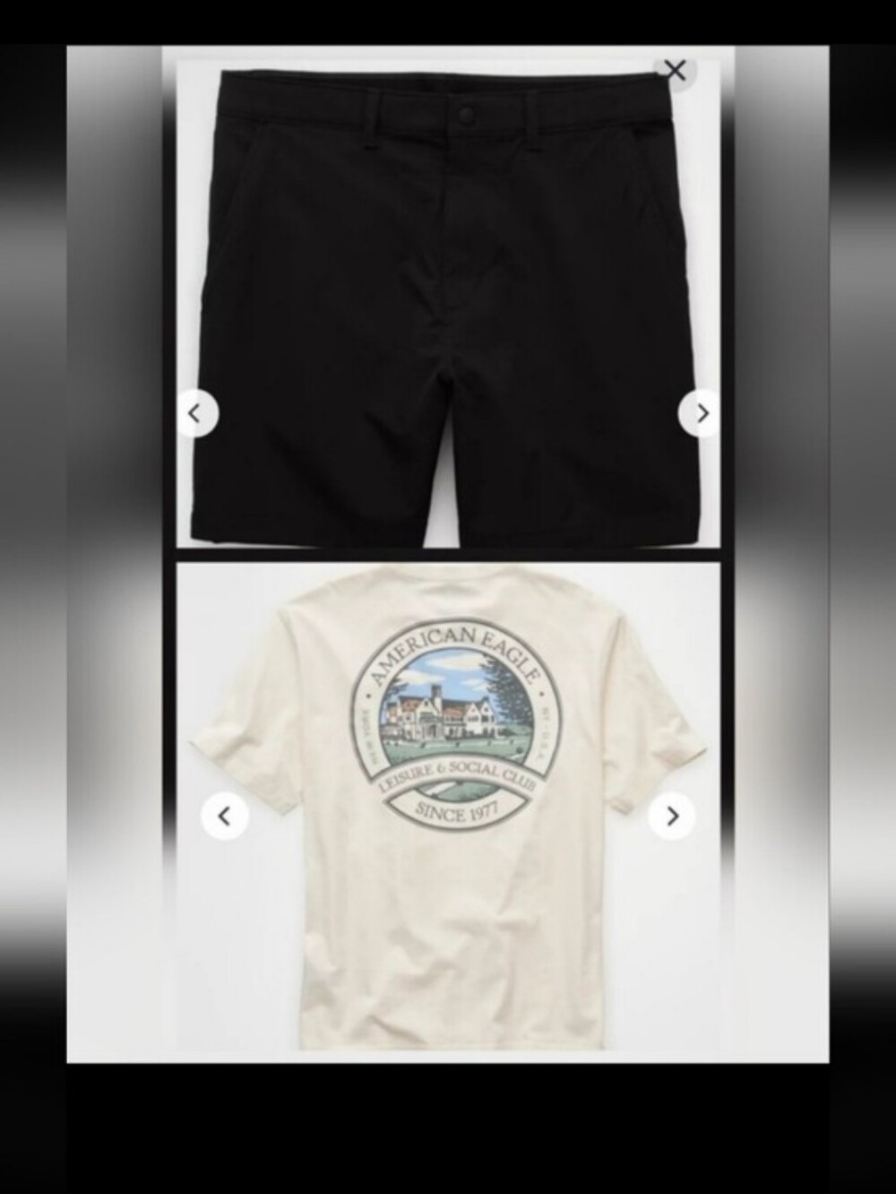 AE Combo Men's Cream Graphic Tee Large & Black Shorts Size 32